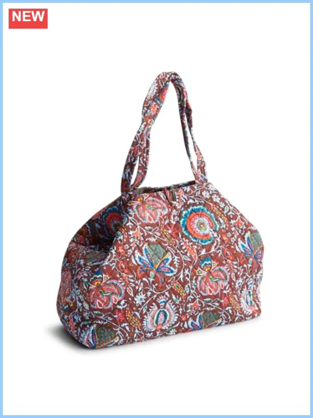 Quilted Cotton Shoulder Tote with Pockets & Tie Closure